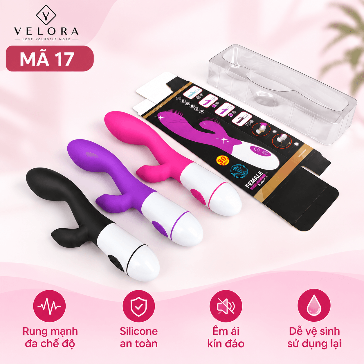 Mã 17 - Máy Rung Thỏ 2 Nhánh Silicone 10 Chế Độ